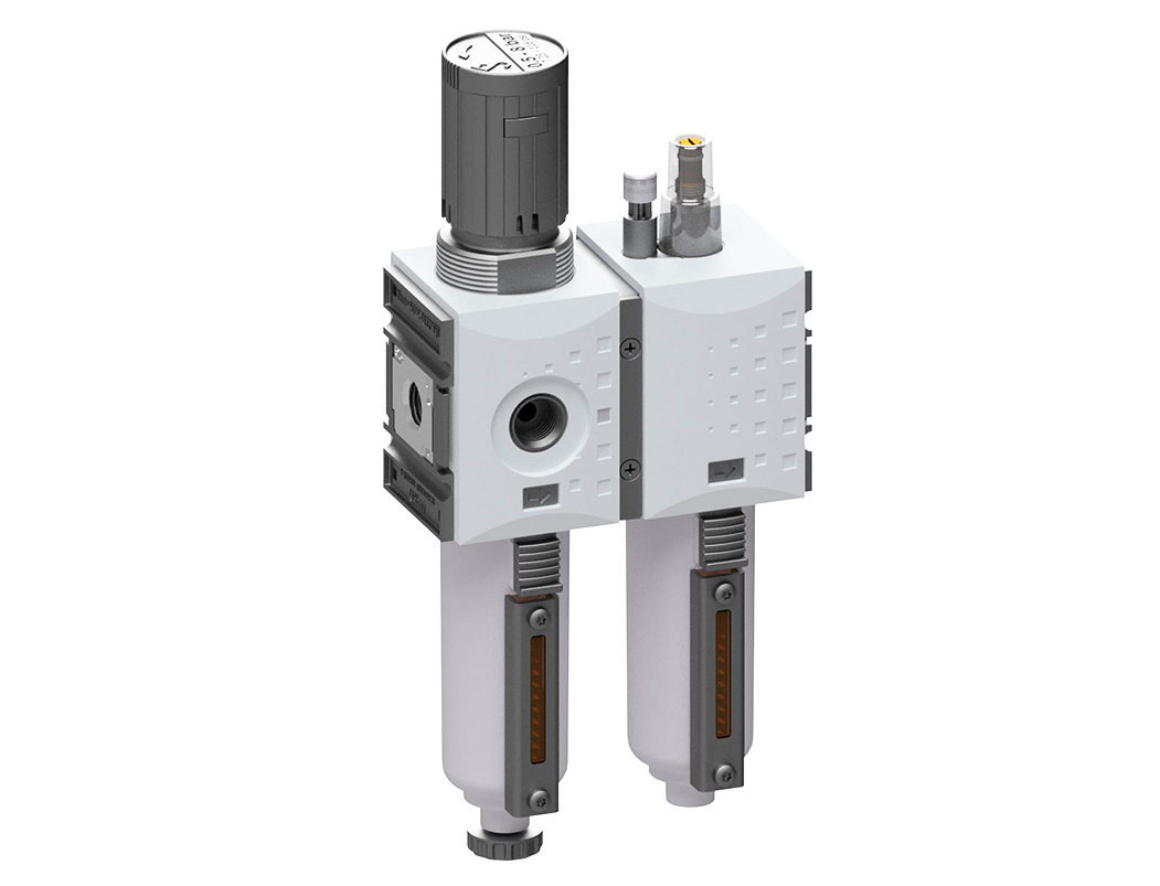 Wartungseinheit G1/4 0,5-8 5µm mit Metallbehälter, halbautomatischem Ablass und Manometer G 50.10 R