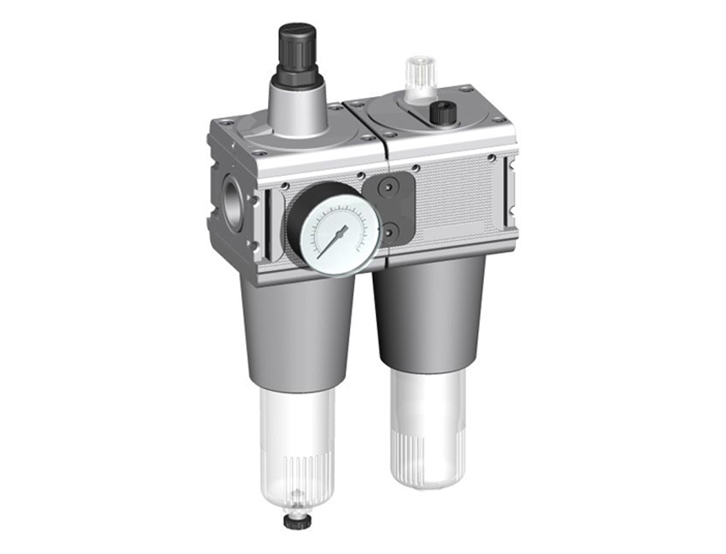 Wartungseinheit G1 0,5-10 40µm mit PC-Behälter, halbautomatischem Ablass und Manometer G 63.16 R