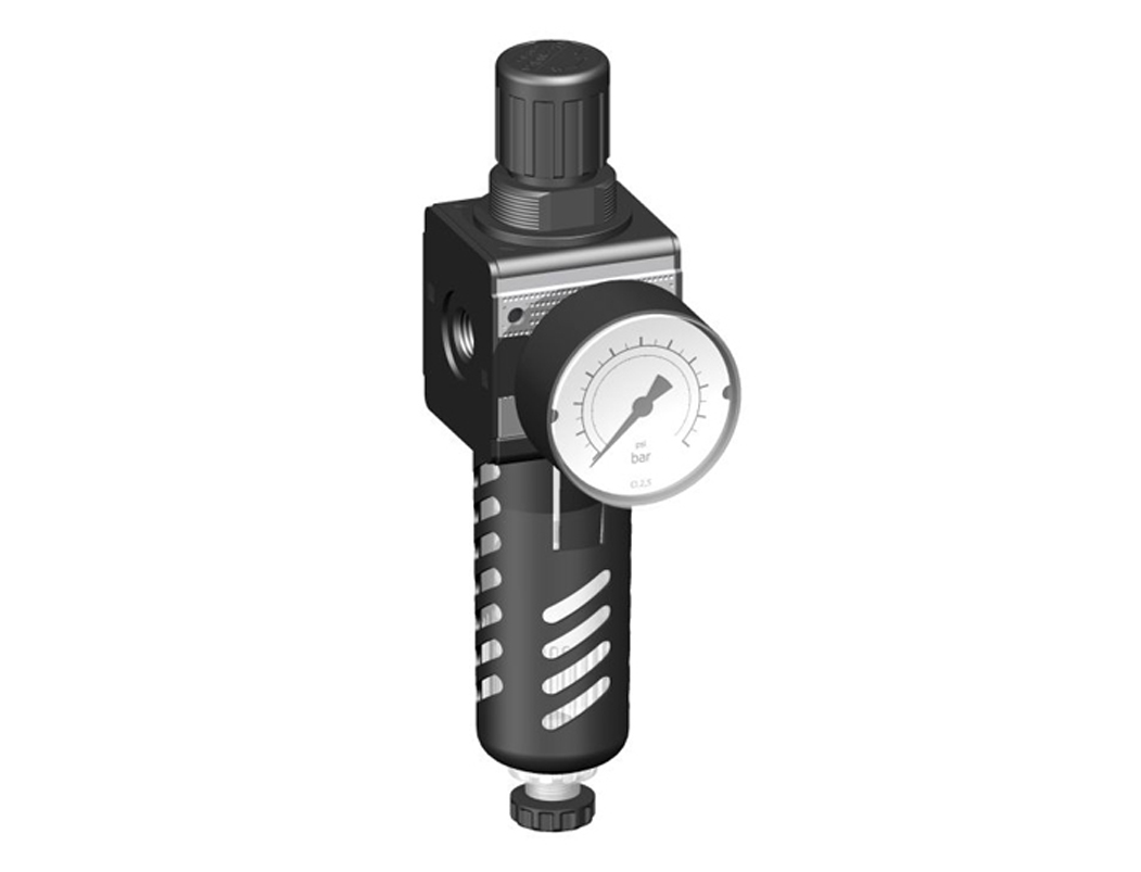 Filter regulator G3/8 0,5-10 5µm with PC bowl, bowl guard, semi automatic drain and gauge G 50.16 R