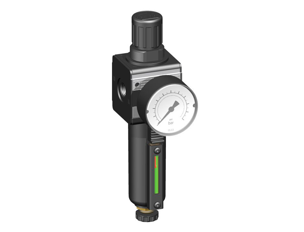 Filter regulator G1/4 0,5-10 5µm with metal bowl/visual display, semi automatic drain and gauge G 50.16 R