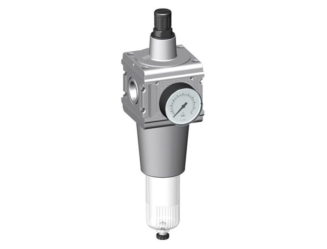 Filter regulator G1 0,5-10 8µm with PC bowl, semi automatic drain and gauge G 63.16 R