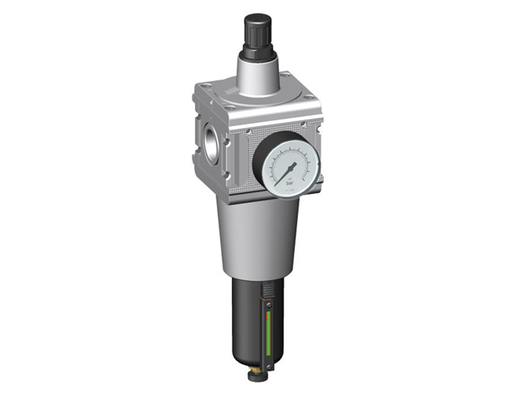 Filterregler G1 0,5-10 40µm mit Metallbehälter/Sichtanzeige, halbautomatischem Ablass und Manometer G 63.16 R