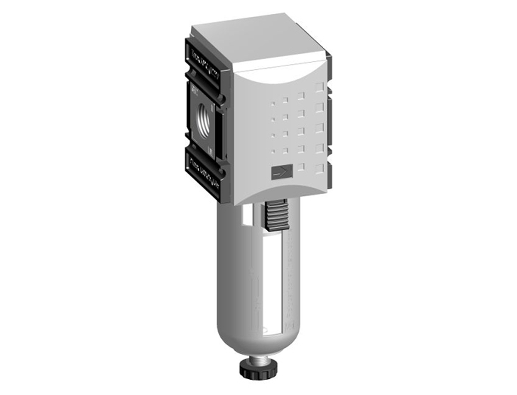Filter G1/2 5µm mit PC-Behälter, Schutzkorb und halbautomatischem Ablass