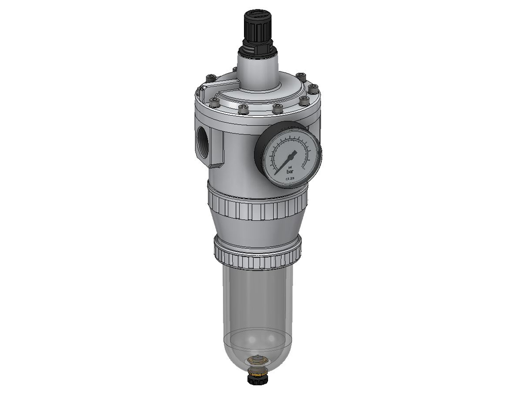 Filter regulator G1 0,5-10 40µm with PC bowl, semi automatic drain and gauge G 63.16 R
