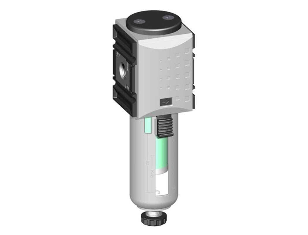 Feinstfilter G3/8 0,01µm mit PC-Behälter, Schutzkorb und halbautomatischem Ablass