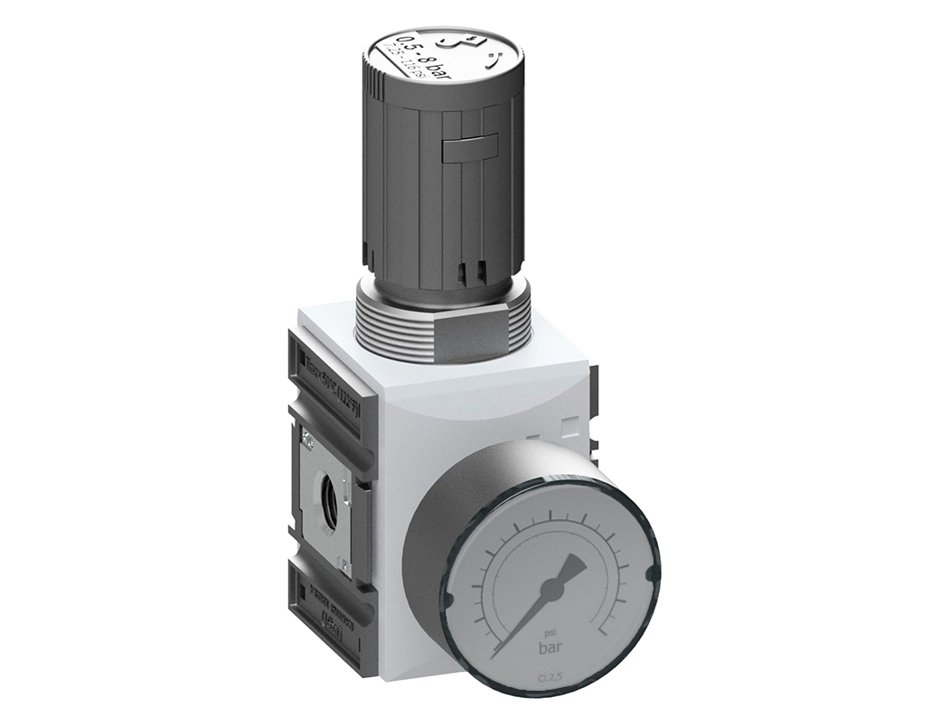 Druckregler mit durchgehender P-Versorgung G1/4 0,5-8 und Manometer G 50.10 R