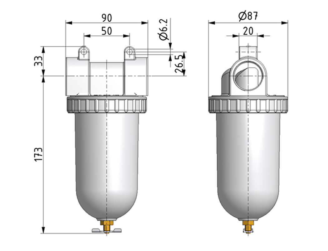 Filter G3/4 5µm mit Metallbehälter und manuellem Ablass