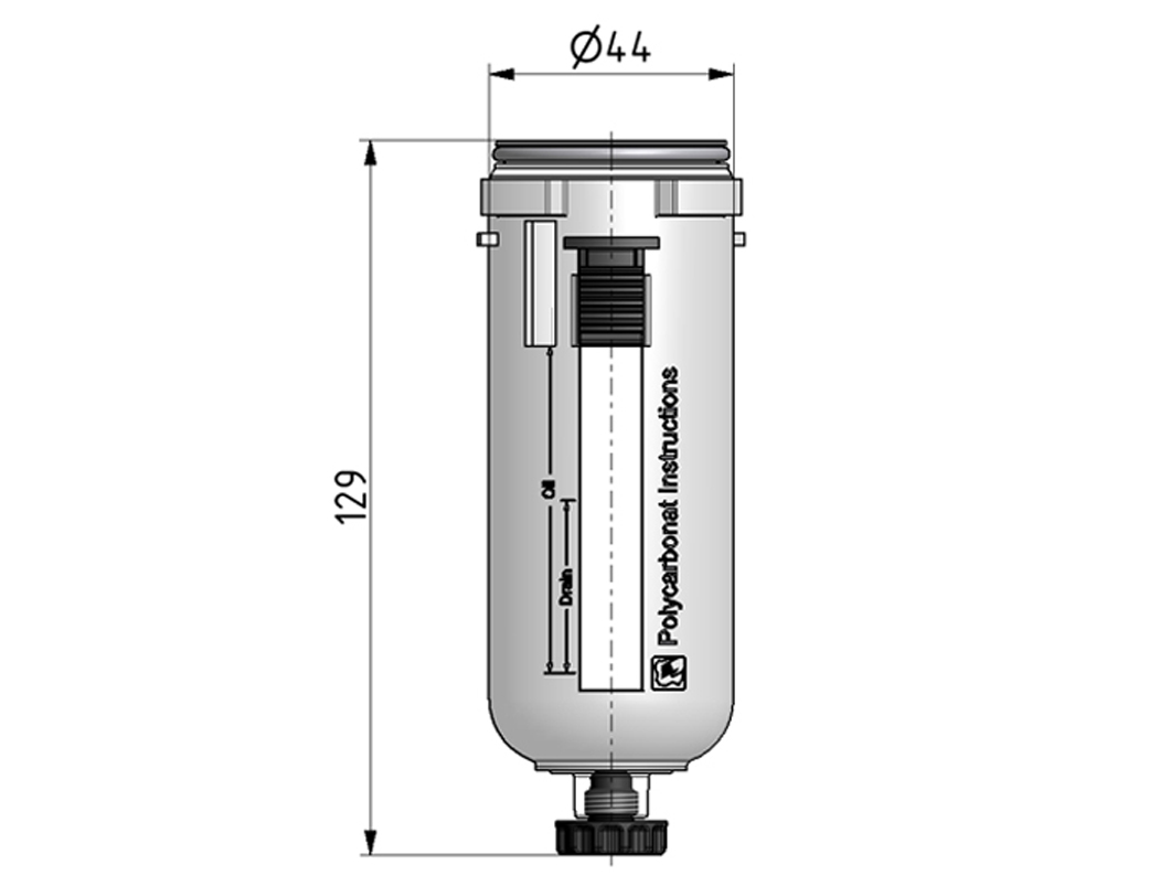 PC-Kondensatbehälter mit Schutzkorb, halbautomatischem Ablass und O-Ring 37,5x2,3