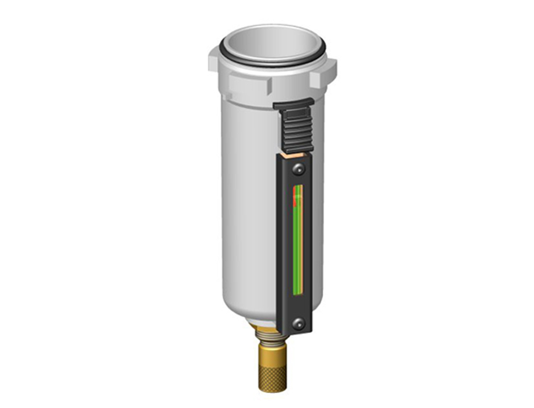 Kondensatbehälter Metall/Sichtanzeige (lichtgrau) vollautomatischem Ablass (drucklos geschlossen) und O-Ring 37,5x2,3