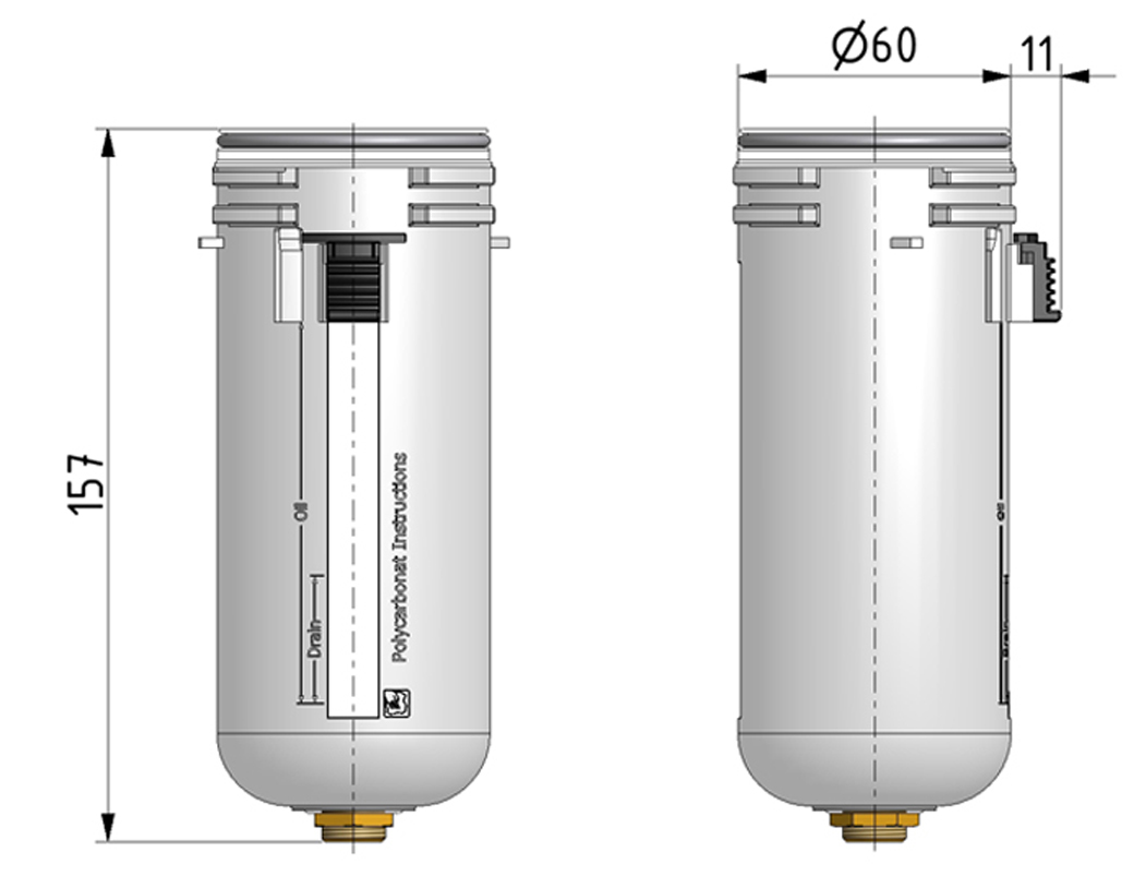 PC oil bowl with bowl guard and o-ring 55x2,5