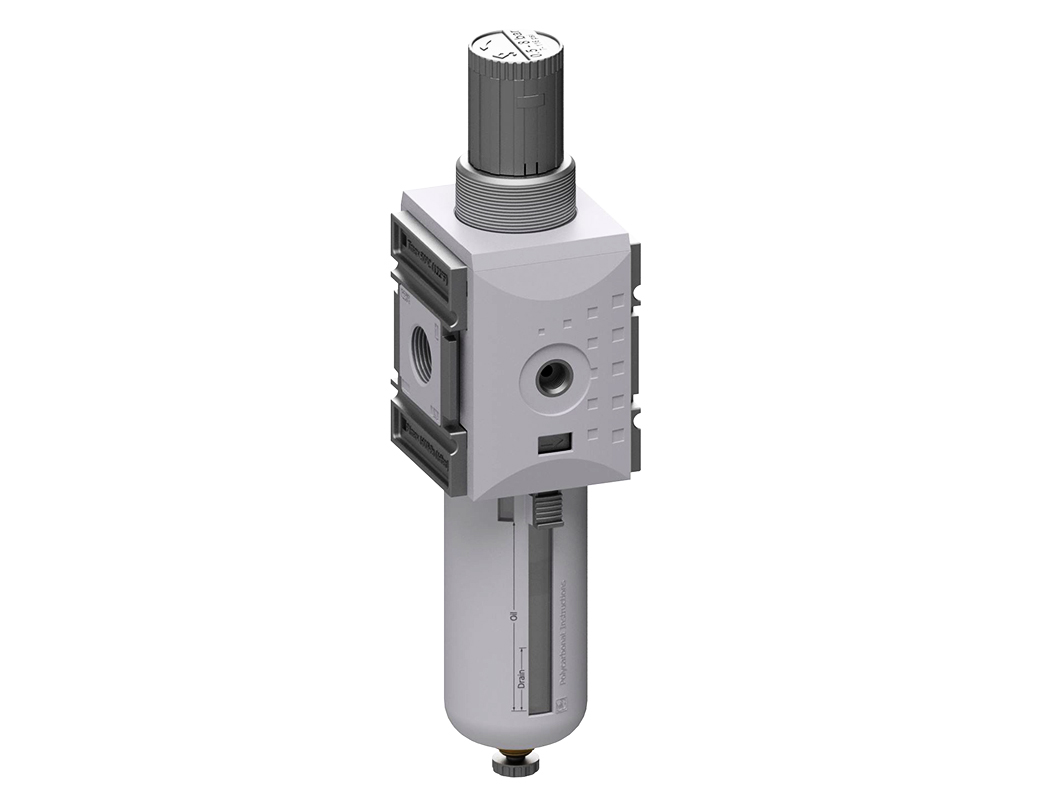 Filter regulator G1 0,5-8 5µm with PC bowl, bowl guard and semi automatic drain