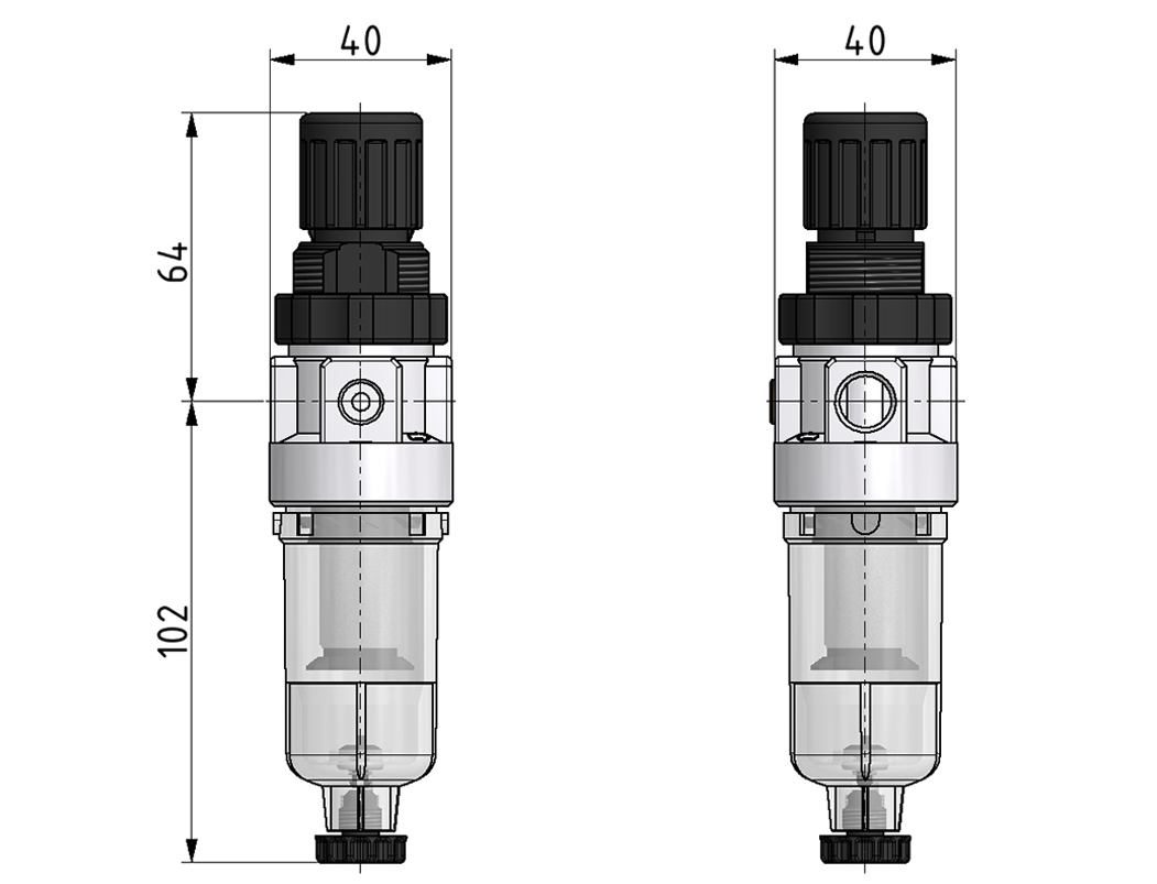 Filter regulator G1/8 0,5-10 5µm with PC bowl and semi automatic drain