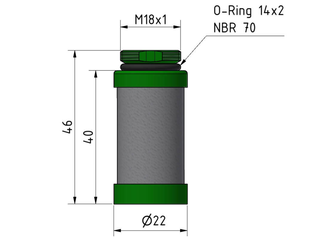 Feinfilterelement 0,01µm kompl.m.O-Ring 14x2@@(M18x1) Farbe des Schaumstoffaußenmantels: grün
